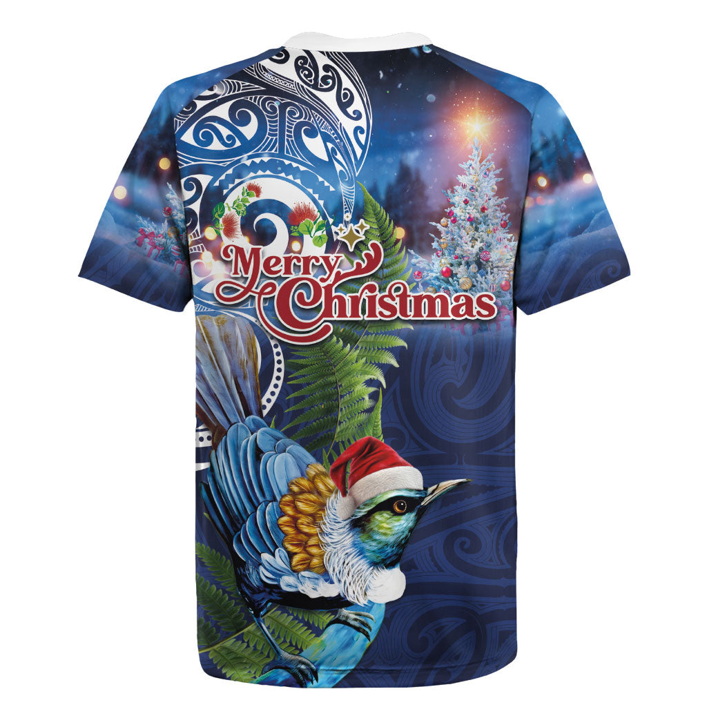 New Zealand Merry Christmas Rugby Jersey Maori Tribal Pattern with Xmas Tui Bird LT03 - Polynesian Pride