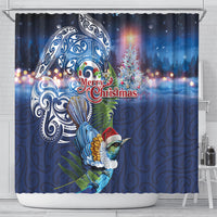 New Zealand Merry Christmas Shower Curtain Maori Tribal Pattern with Xmas Tui Bird LT03 - Polynesian Pride