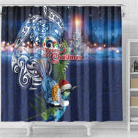 New Zealand Merry Christmas Shower Curtain Maori Tribal Pattern with Xmas Tui Bird LT03 - Polynesian Pride