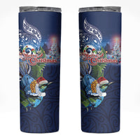New Zealand Merry Christmas Skinny Tumbler Maori Tribal Pattern with Xmas Tui Bird LT03 Multicolor - Polynesian Pride