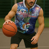 New Zealand Merry Christmas Sleeveless Zip Hoodie Maori Tribal Pattern with Xmas Tui Bird LT03 - Polynesian Pride