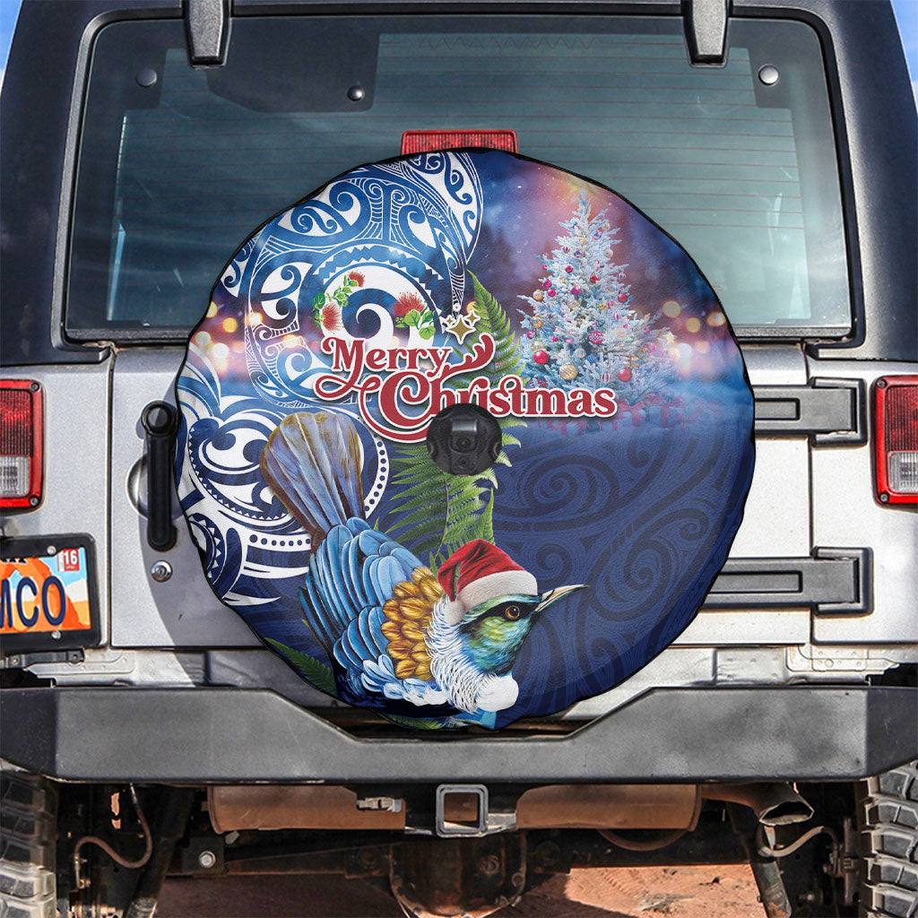 New Zealand Merry Christmas Spare Tire Cover Maori Tribal Pattern with Xmas Tui Bird LT03 Multicolor - Polynesian Pride