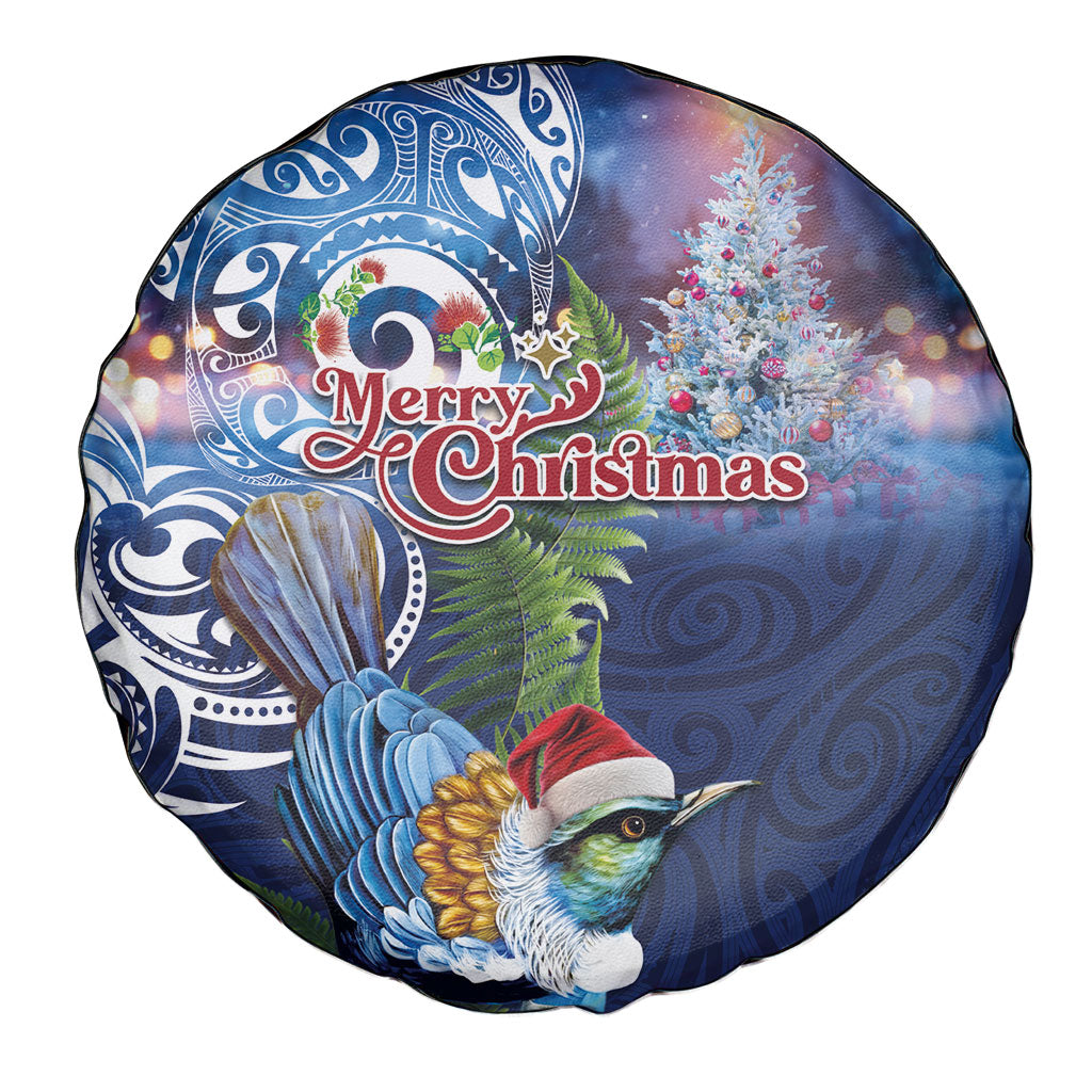 New Zealand Merry Christmas Spare Tire Cover Maori Tribal Pattern with Xmas Tui Bird LT03 - Polynesian Pride