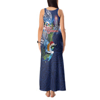 New Zealand Merry Christmas Tank Maxi Dress Maori Tribal Pattern with Xmas Tui Bird LT03 - Polynesian Pride