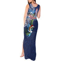 New Zealand Merry Christmas Tank Maxi Dress Maori Tribal Pattern with Xmas Tui Bird LT03 - Polynesian Pride