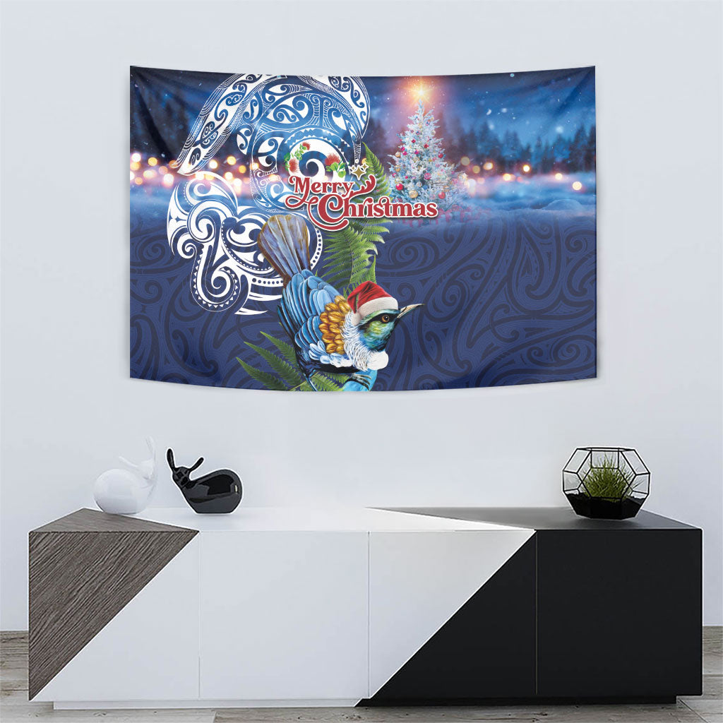 New Zealand Merry Christmas Tapestry Maori Tribal Pattern with Xmas Tui Bird