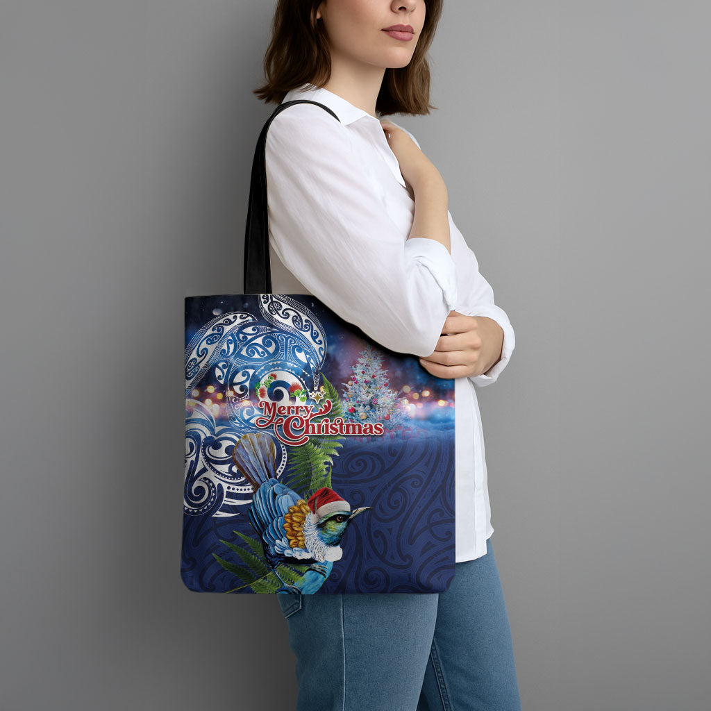 New Zealand Merry Christmas Tote Bag Maori Tribal Pattern with Xmas Tui Bird LT03 - Polynesian Pride