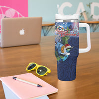 New Zealand Merry Christmas Tumbler With Handle Maori Tribal Pattern with Xmas Tui Bird LT03 - Polynesian Pride