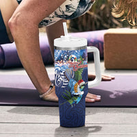 New Zealand Merry Christmas Tumbler With Handle Maori Tribal Pattern with Xmas Tui Bird LT03 - Polynesian Pride