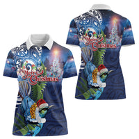 New Zealand Merry Christmas Women Polo Shirt Maori Tribal Pattern with Xmas Tui Bird LT03 - Polynesian Pride
