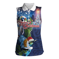 New Zealand Merry Christmas Women Sleeveless Polo Shirt Maori Tribal Pattern with Xmas Tui Bird LT03 Female Multicolor - Polynesian Pride