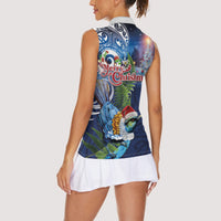 New Zealand Merry Christmas Women Sleeveless Polo Shirt Maori Tribal Pattern with Xmas Tui Bird LT03 - Polynesian Pride