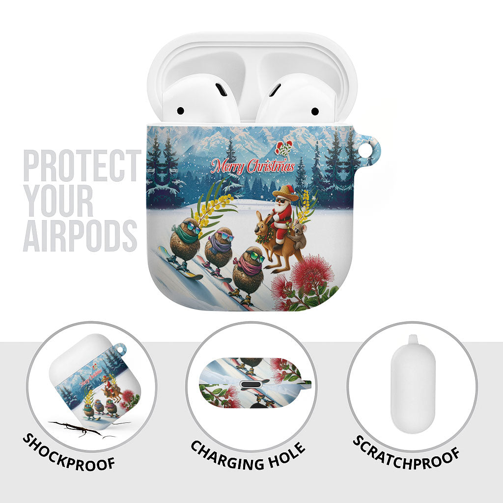 New Zealand and Australia Merry Christmas AirPods Case Kiwi Birds Skiing and Koala Santa Riding Kangaroo LT03 - Polynesian Pride
