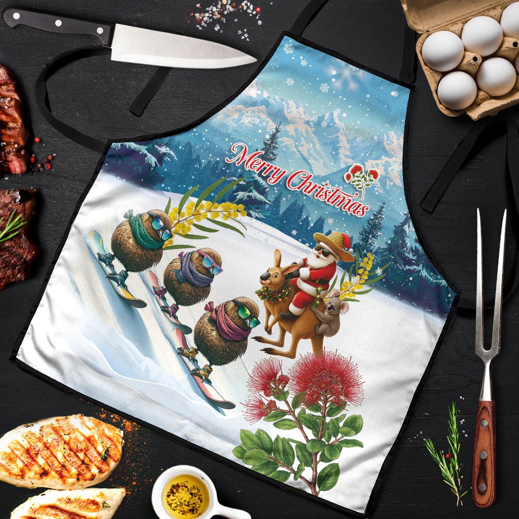 New Zealand and Australia Merry Christmas Apron Kiwi Birds Skiing and Koala Santa Riding Kangaroo LT03 Multicolor - Polynesian Pride