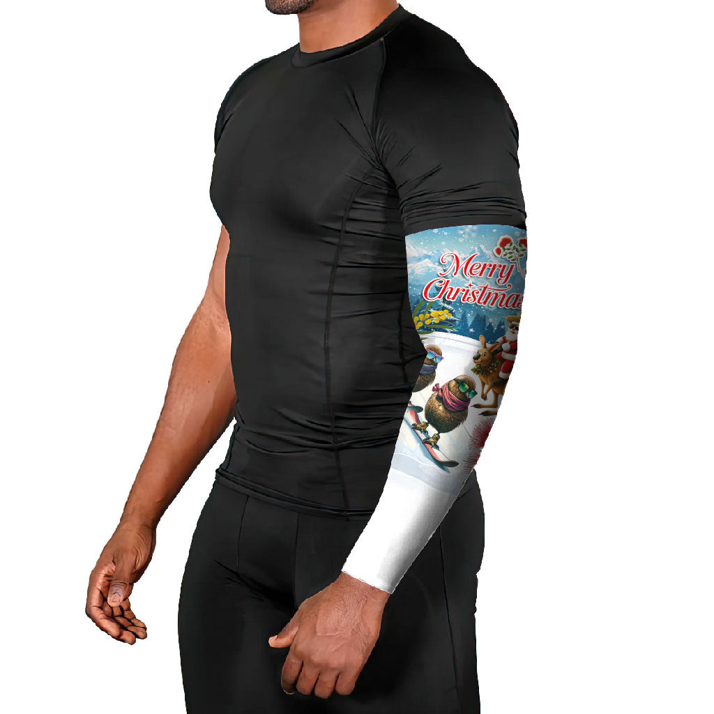 New Zealand and Australia Merry Christmas Arm Sleeves Kiwi Birds Skiing and Koala Santa Riding Kangaroo LT03 - Polynesian Pride
