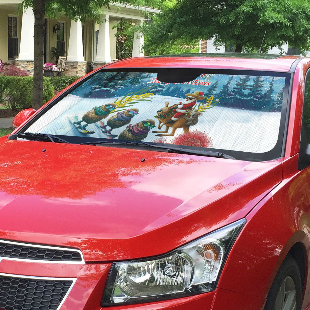 New Zealand and Australia Merry Christmas Auto Sun Shade Kiwi Birds Skiing and Koala Santa Riding Kangaroo LT03 - Polynesian Pride