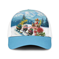 New Zealand and Australia Merry Christmas Baseball Net Cap Kiwi Birds Skiing and Santa Riding Kangaroo with Koala LT03 One Size White Multicolor - Polynesian Pride