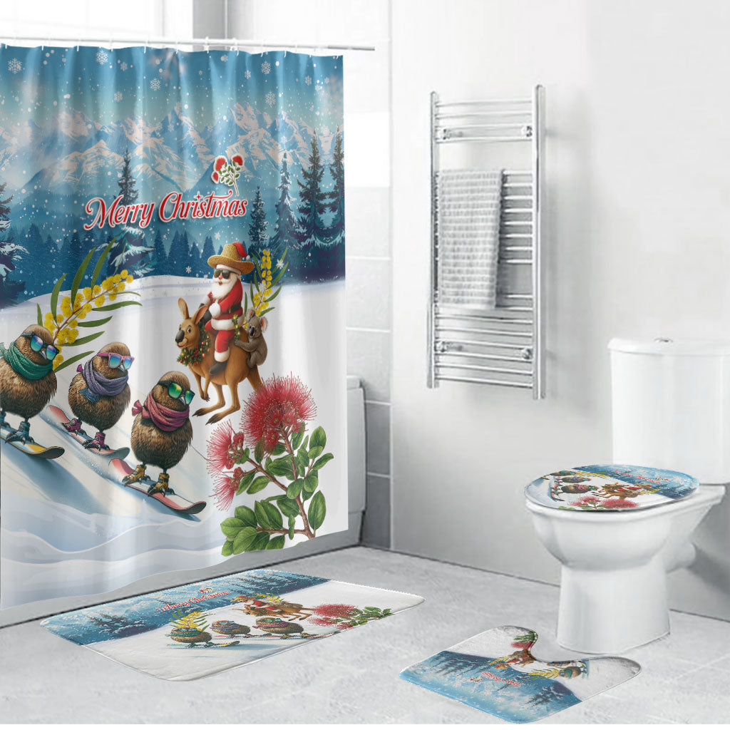 New Zealand and Australia Merry Christmas Bathroom Set Kiwi Birds Skiing and Koala Santa Riding Kangaroo LT03 Bathroom Set (4 pcs) Multicolor - Polynesian Pride