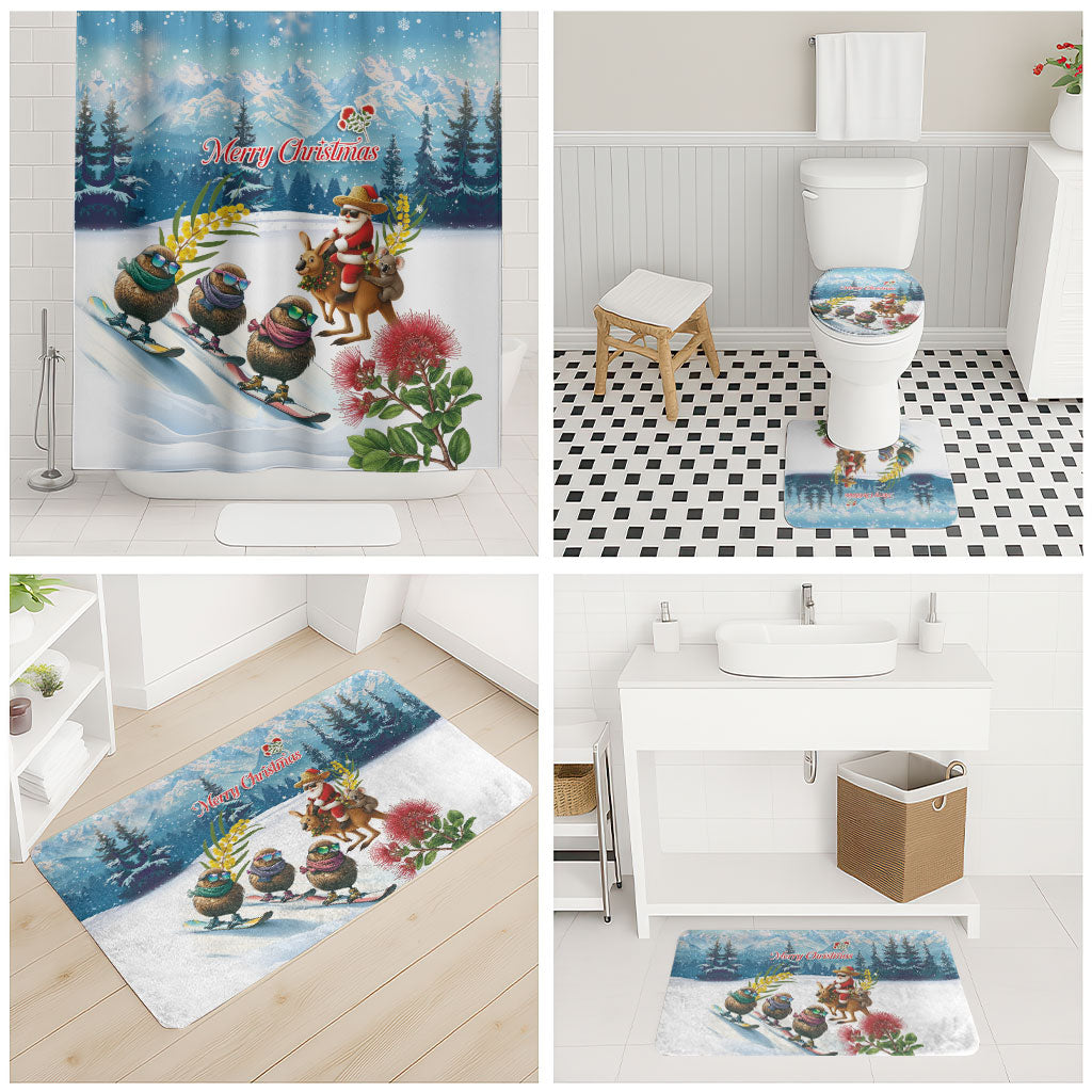 New Zealand and Australia Merry Christmas Bathroom Set Kiwi Birds Skiing and Koala Santa Riding Kangaroo LT03 - Polynesian Pride