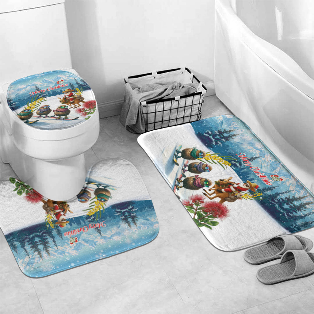 New Zealand and Australia Merry Christmas Bathroom Set Kiwi Birds Skiing and Koala Santa Riding Kangaroo LT03 Mat Set Only (3 pcs) One Size Multicolor - Polynesian Pride
