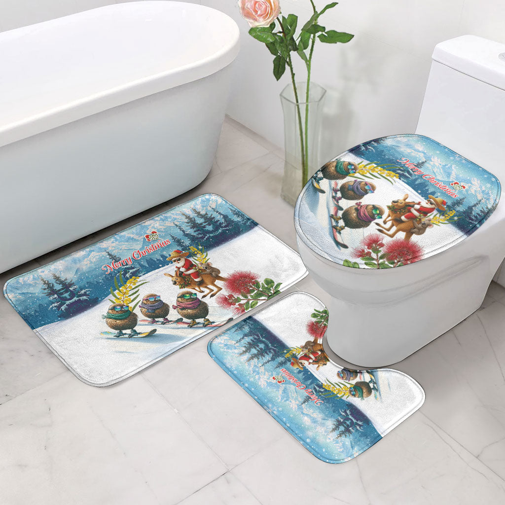 New Zealand and Australia Merry Christmas Bathroom Set Kiwi Birds Skiing and Koala Santa Riding Kangaroo LT03 - Polynesian Pride