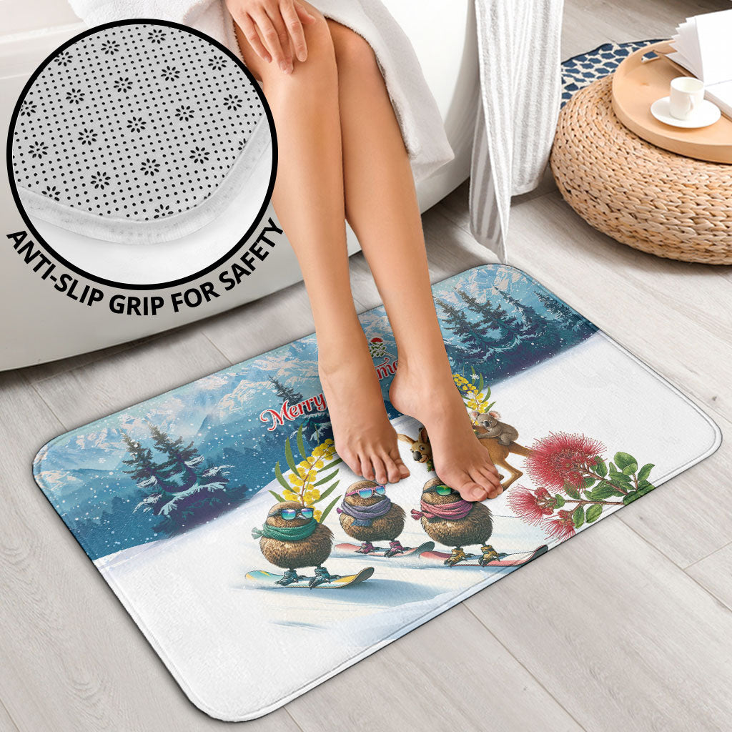 New Zealand and Australia Merry Christmas Bathroom Set Kiwi Birds Skiing and Koala Santa Riding Kangaroo LT03 - Polynesian Pride