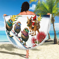 New Zealand and Australia Merry Christmas Beach Blanket Kiwi Birds Skiing and Koala Santa Riding Kangaroo LT03 - Polynesian Pride