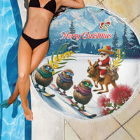New Zealand and Australia Merry Christmas Beach Blanket Kiwi Birds Skiing and Koala Santa Riding Kangaroo LT03 - Polynesian Pride