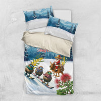 New Zealand and Australia Merry Christmas Bedding Set Kiwi Birds Skiing and Koala Santa Riding Kangaroo LT03 US Twin 172cm x 218cm Multicolor - Polynesian Pride