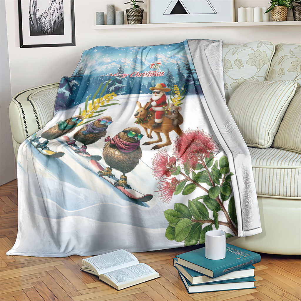 New Zealand and Australia Merry Christmas Blanket Kiwi Birds Skiing and Koala Santa Riding Kangaroo LT03 Multicolor - Polynesian Pride