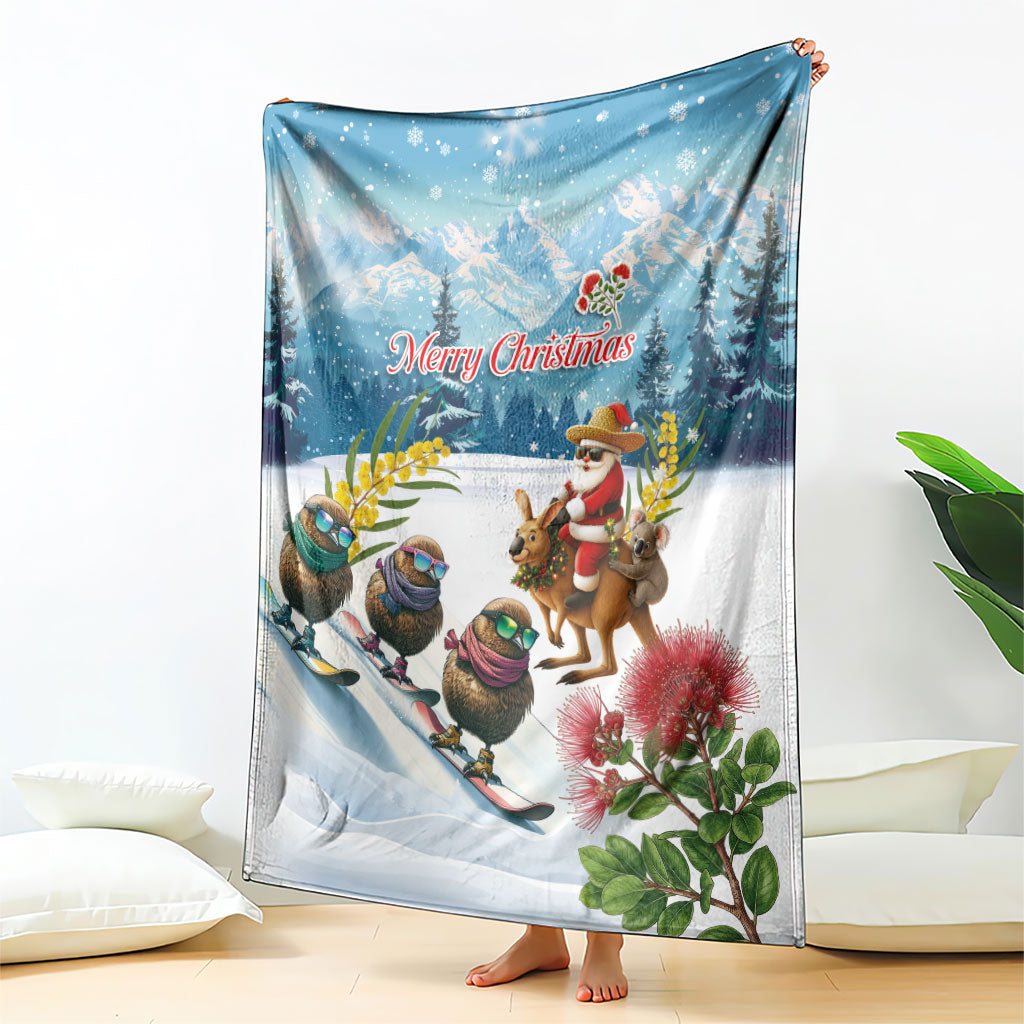 New Zealand and Australia Merry Christmas Blanket Kiwi Birds Skiing and Koala Santa Riding Kangaroo LT03 - Polynesian Pride
