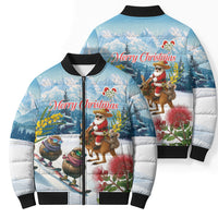 New Zealand and Australia Merry Christmas Bomber Puffer Jacket Kiwi Birds Skiing and Koala Santa Riding Kangaroo LT03 - Polynesian Pride