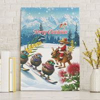 New Zealand and Australia Merry Christmas Canvas Wall Art Kiwi Birds Skiing and Koala Santa Riding Kangaroo LT03 Without Frame Multicolor - Polynesian Pride