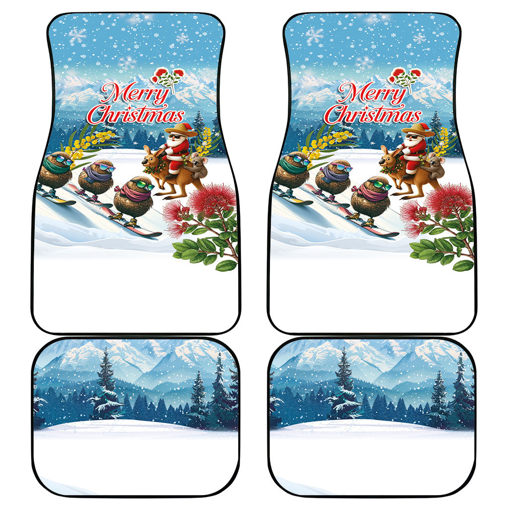 New Zealand and Australia Merry Christmas Car Mats Kiwi Birds Skiing and Koala Santa Riding Kangaroo LT03 - Polynesian Pride