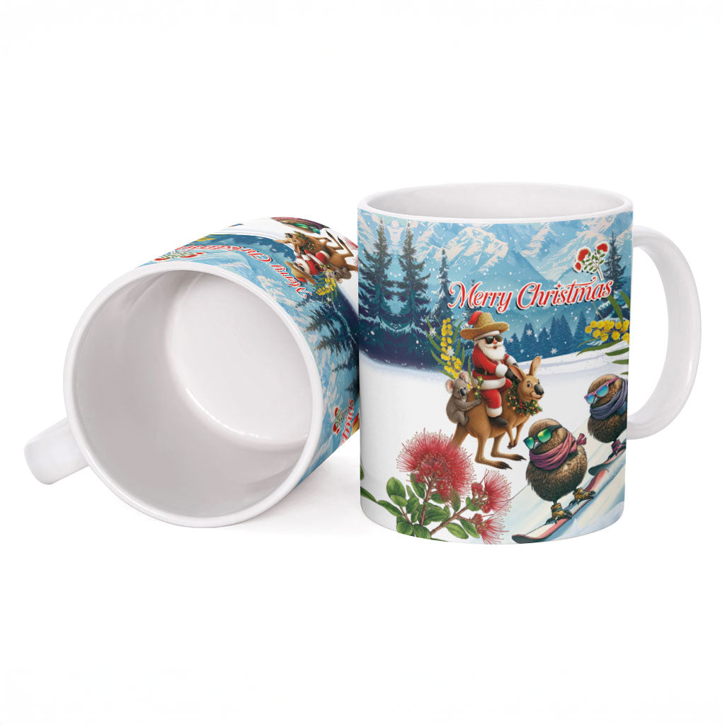 New Zealand and Australia Merry Christmas Ceramic Mug Kiwi Birds Skiing and Koala Santa Riding Kangaroo LT03 - Polynesian Pride
