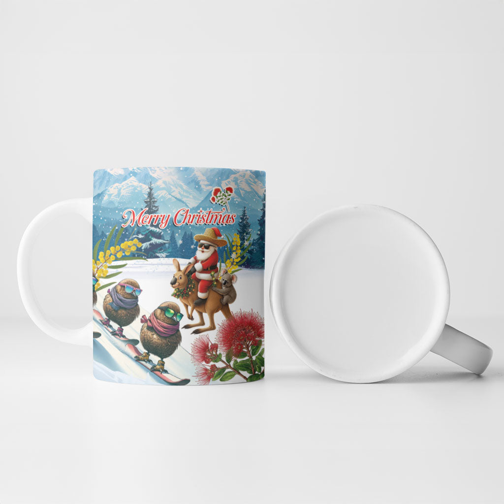 New Zealand and Australia Merry Christmas Ceramic Mug Kiwi Birds Skiing and Koala Santa Riding Kangaroo LT03 - Polynesian Pride