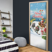 New Zealand and Australia Merry Christmas Door Cover Kiwi Birds Skiing and Koala Santa Riding Kangaroo LT03 - Polynesian Pride