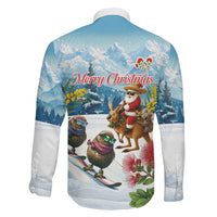 New Zealand and Australia Merry Christmas Family Matching Long Sleeve Bodycon Dress and Hawaiian Shirt Kiwi Birds Skiing and Koala Santa Riding Kangaroo LT03 - Polynesian Pride