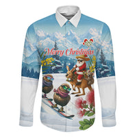 New Zealand and Australia Merry Christmas Family Matching Mermaid Dress and Hawaiian Shirt Kiwi Birds Skiing and Koala Santa Riding Kangaroo LT03 Dad's Shirt - Long Sleeve Multicolor - Polynesian Pride