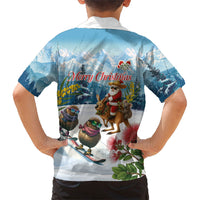 New Zealand and Australia Merry Christmas Family Matching Puletasi and Hawaiian Shirt Kiwi Birds Skiing and Koala Santa Riding Kangaroo LT03 - Polynesian Pride
