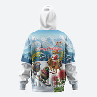 New Zealand and Australia Merry Christmas Hoodie Kiwi Birds Skiing and Koala Santa Riding Kangaroo LT03 - Polynesian Pride
