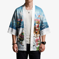 New Zealand and Australia Merry Christmas Kimono Kiwi Birds Skiing and Koala Santa Riding Kangaroo LT03 - Polynesian Pride