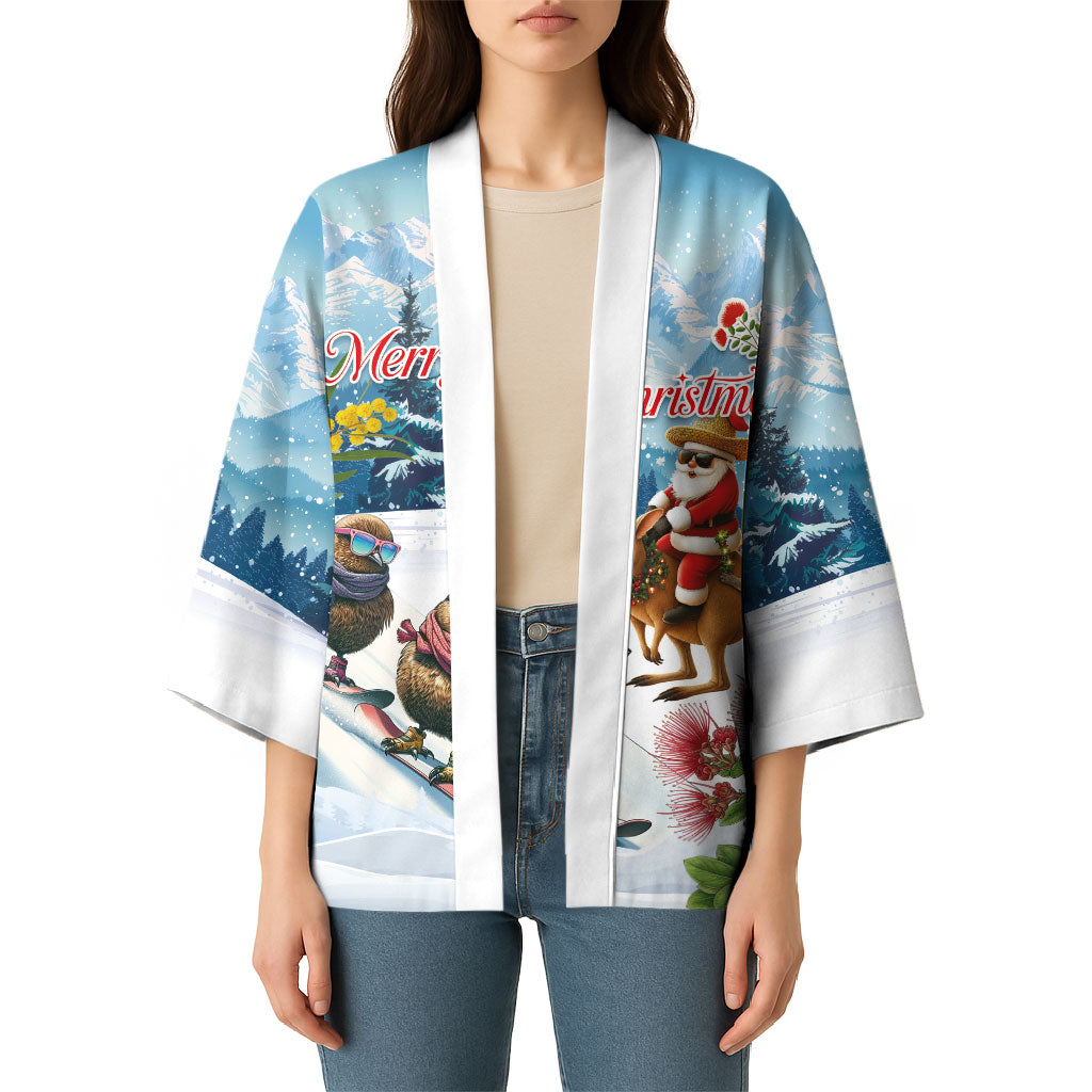 New Zealand and Australia Merry Christmas Kimono Kiwi Birds Skiing and Koala Santa Riding Kangaroo LT03 - Polynesian Pride