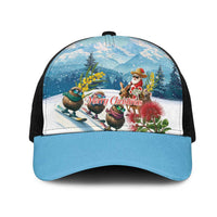 New Zealand and Australia Merry Christmas Mesh Trucker Cap Kiwi Birds Skiing and Santa Riding Kangaroo with Koala LT03 One Size Black Multicolor - Polynesian Pride