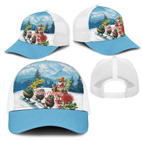 New Zealand and Australia Merry Christmas Mesh Trucker Cap Kiwi Birds Skiing and Santa Riding Kangaroo with Koala LT03 - Polynesian Pride