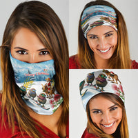 New Zealand and Australia Merry Christmas Neck Gaiter Kiwi Birds Skiing and Koala Santa Riding Kangaroo LT03 - Polynesian Pride