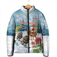 New Zealand and Australia Merry Christmas Padded Jacket Kiwi Birds Skiing and Koala Santa Riding Kangaroo LT03 - Polynesian Pride