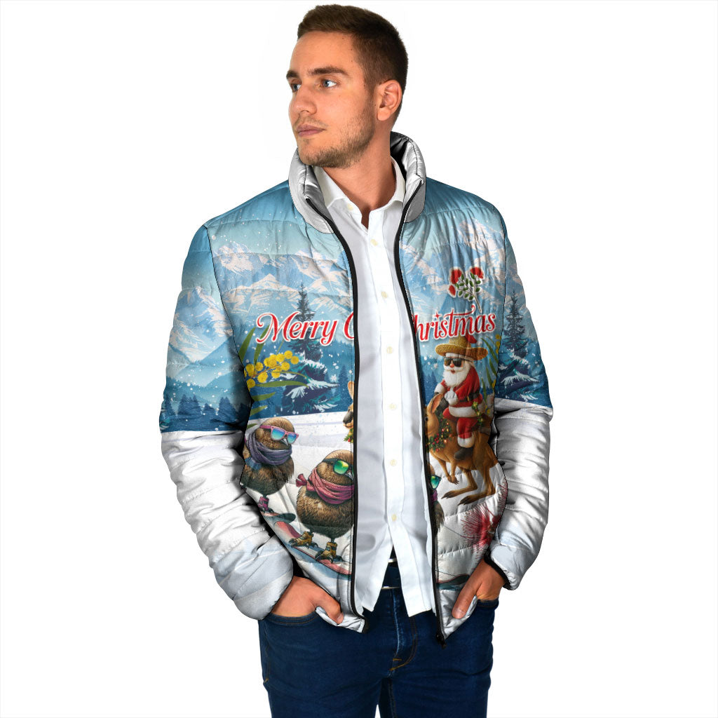 New Zealand and Australia Merry Christmas Padded Jacket Kiwi Birds Skiing and Koala Santa Riding Kangaroo LT03 - Polynesian Pride