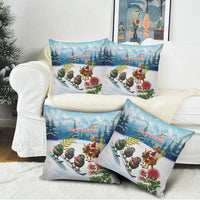 New Zealand and Australia Merry Christmas Pillow Cover Kiwi Birds Skiing and Koala Santa Riding Kangaroo LT03 - Polynesian Pride