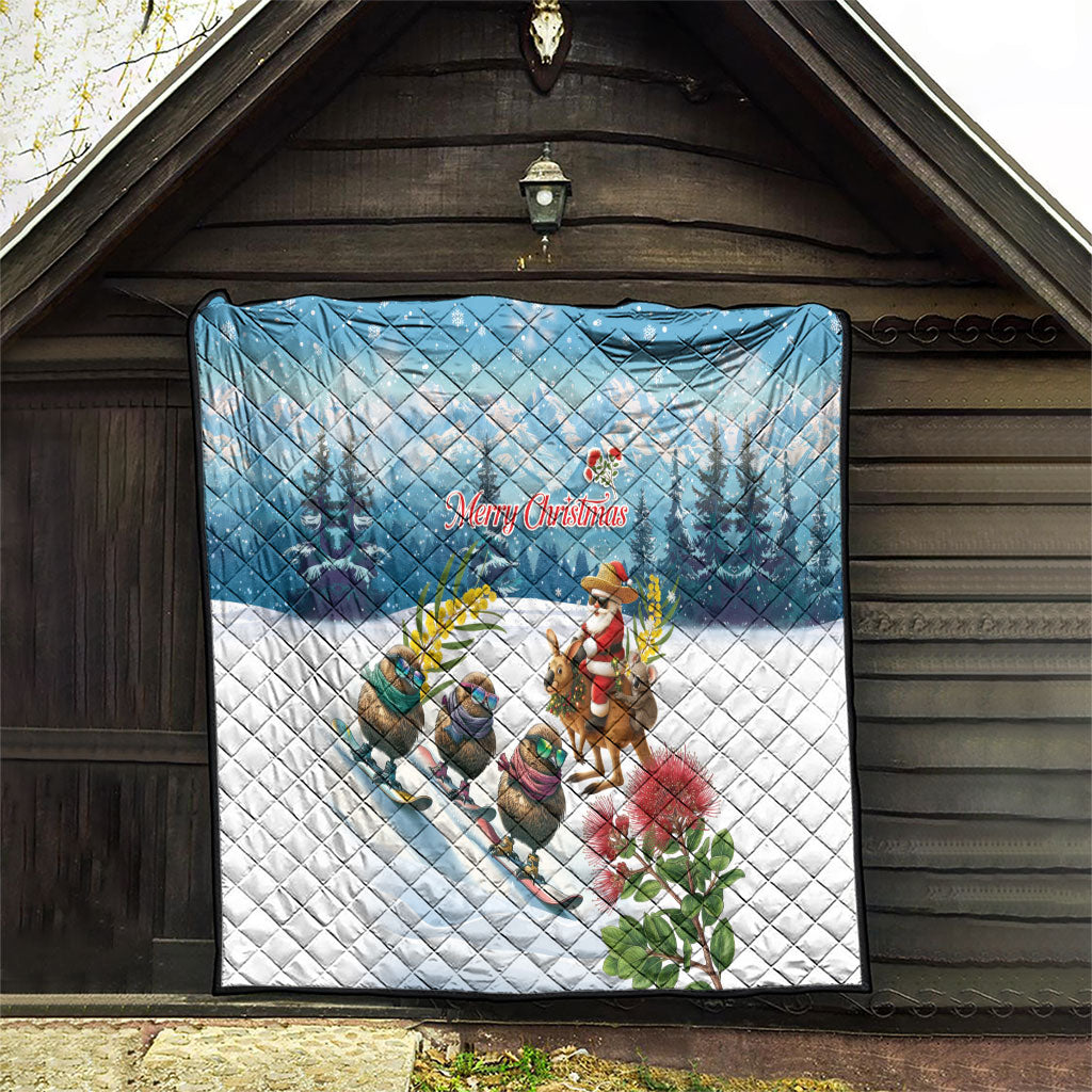 New Zealand and Australia Merry Christmas Quilt Kiwi Birds Skiing and Koala Santa Riding Kangaroo LT03 - Polynesian Pride